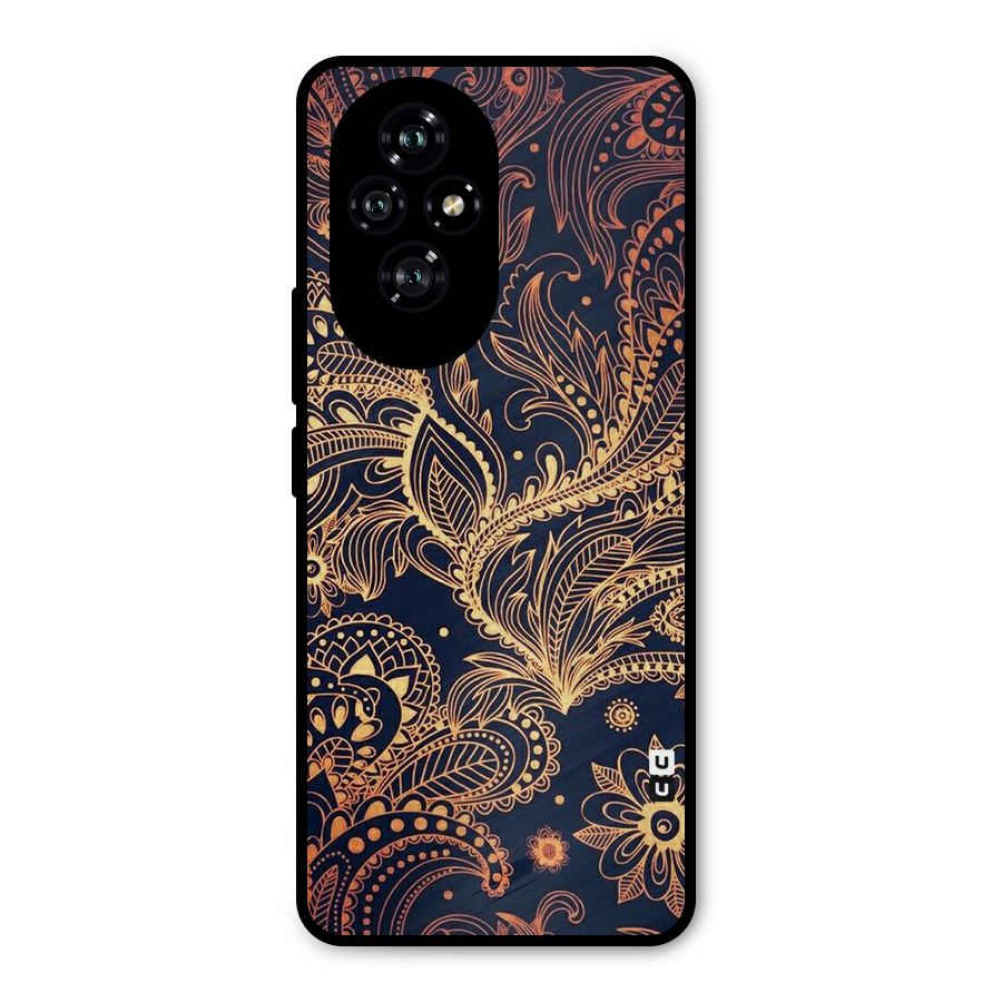 Classy Golden Leafy Design Metal Back Case for Honor 200
