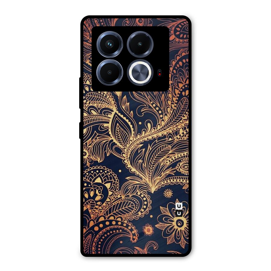 Classy Golden Leafy Design Metal Back Case for Infinix Note 40 5G