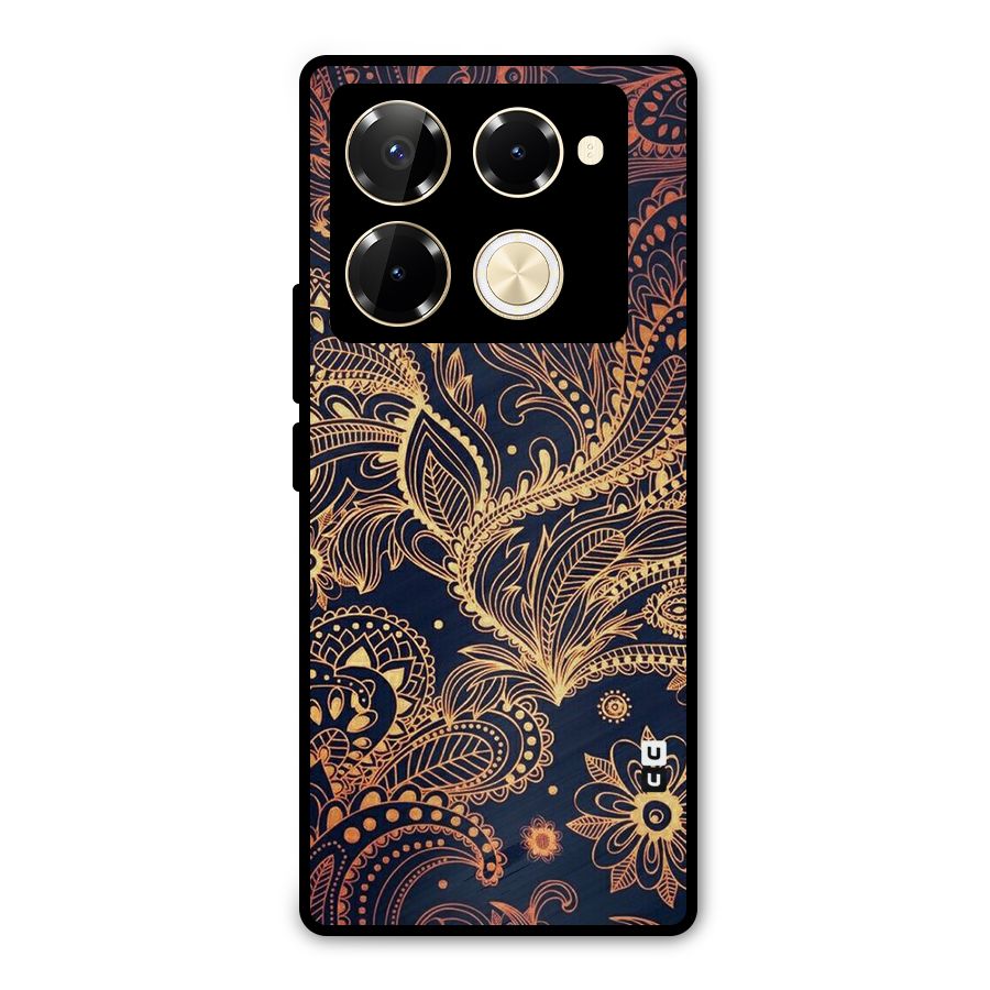 Classy Golden Leafy Design Metal Back Case for Infinix Note 40 Pro Plus