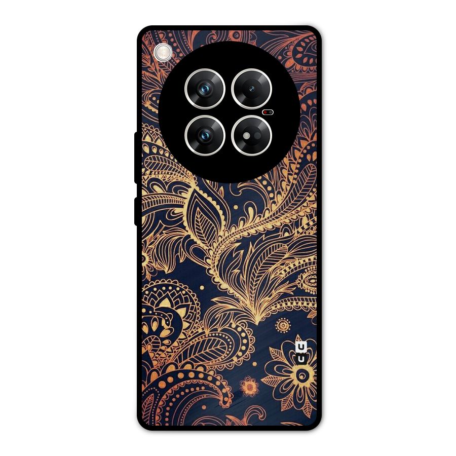 Classy Golden Leafy Design Metal Back Case for Infinix Zero 40 5G