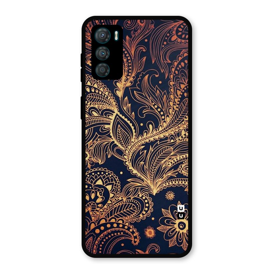 Classy Golden Leafy Design Metal Back Case for Moto G42