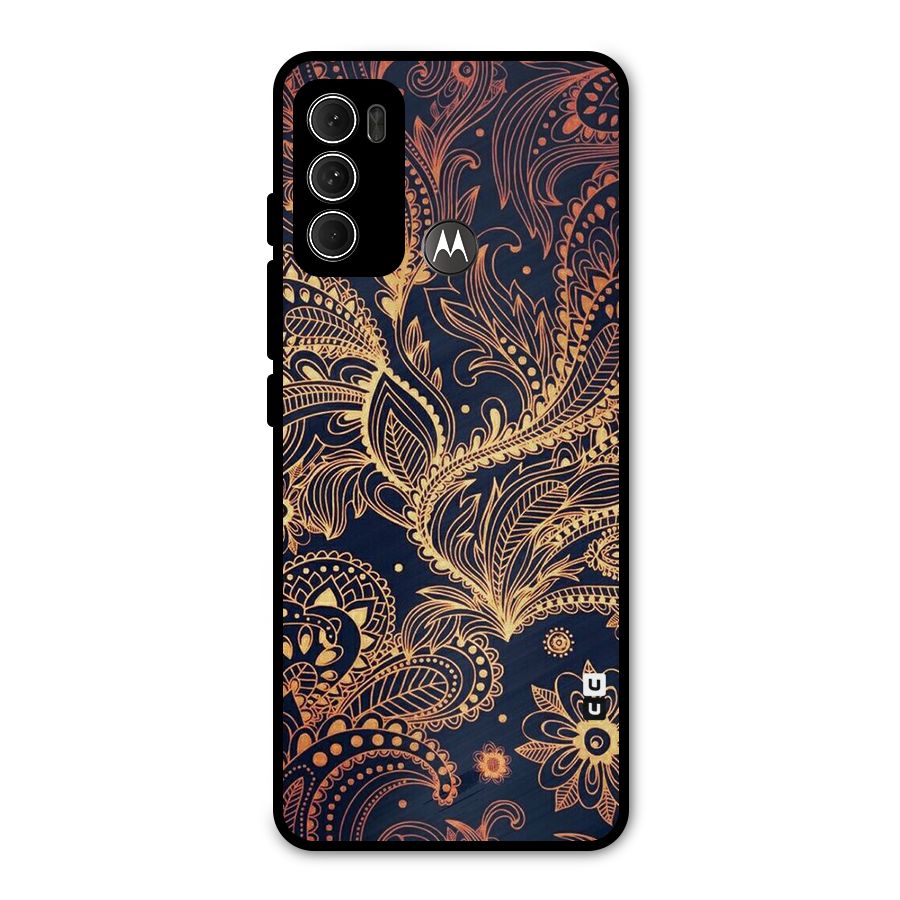 Classy Golden Leafy Design Metal Back Case for Moto G60