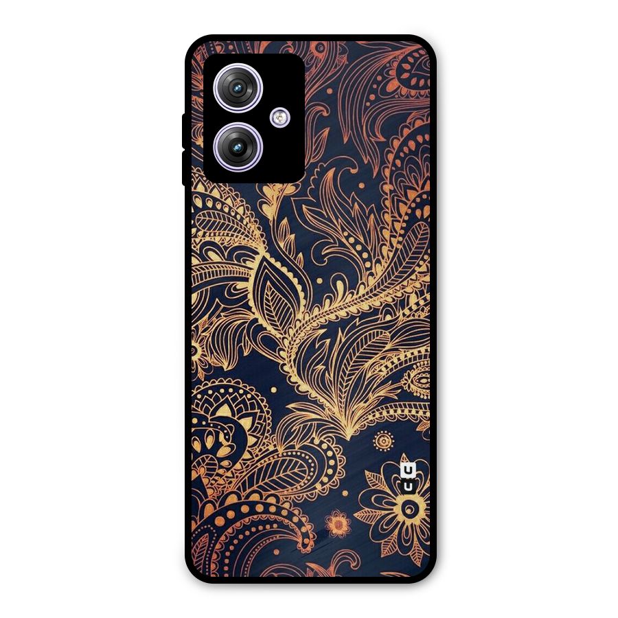 Classy Golden Leafy Design Metal Back Case for Moto G64