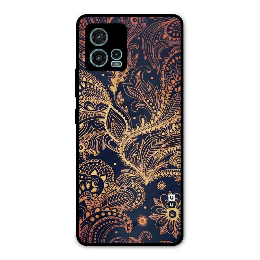 Classy Golden Leafy Design Metal Back Case for Moto G72