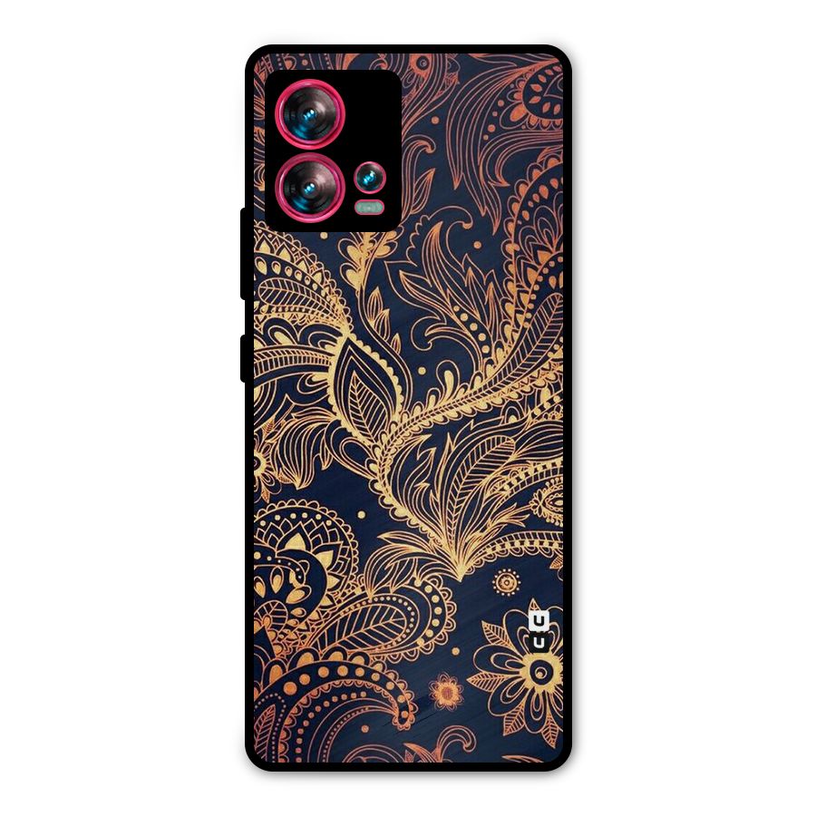 Classy Golden Leafy Design Metal Back Case for Motorola Edge 30 Fusion