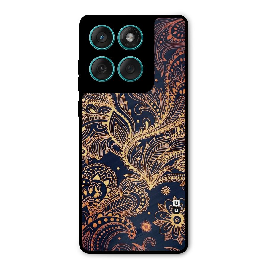 Classy Golden Leafy Design Metal Back Case for Motorola Edge 60