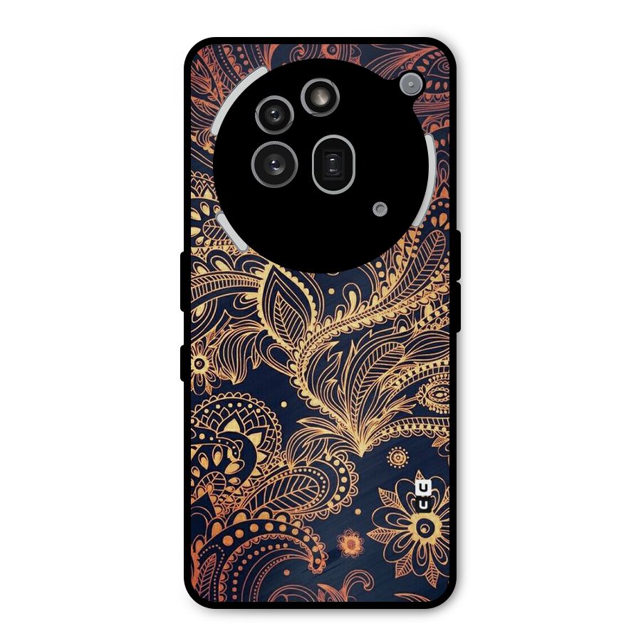 Classy Golden Leafy Design Metal Back Case for Nothing Phone 3a Pro