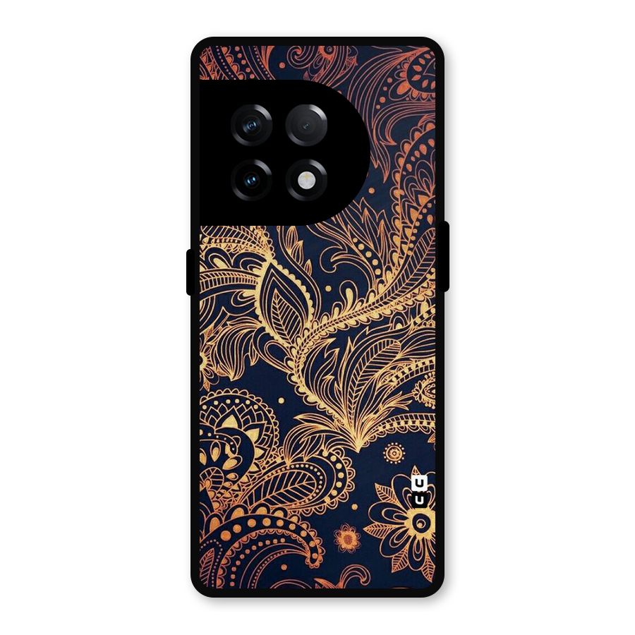 Classy Golden Leafy Design Metal Back Case for OnePlus 11R