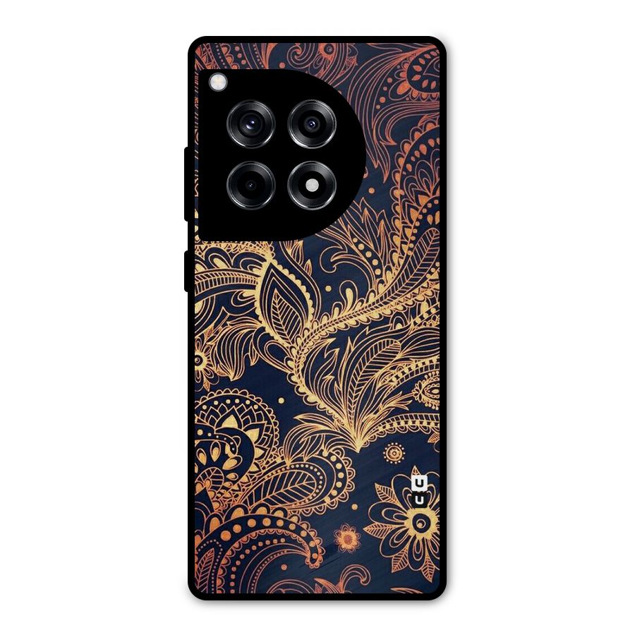 Classy Golden Leafy Design Metal Back Case for OnePlus 12R