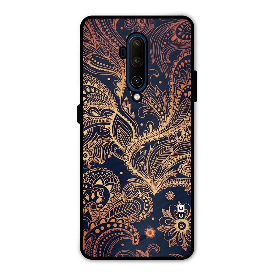 Classy Golden Leafy Design Metal Back Case for OnePlus 7T Pro