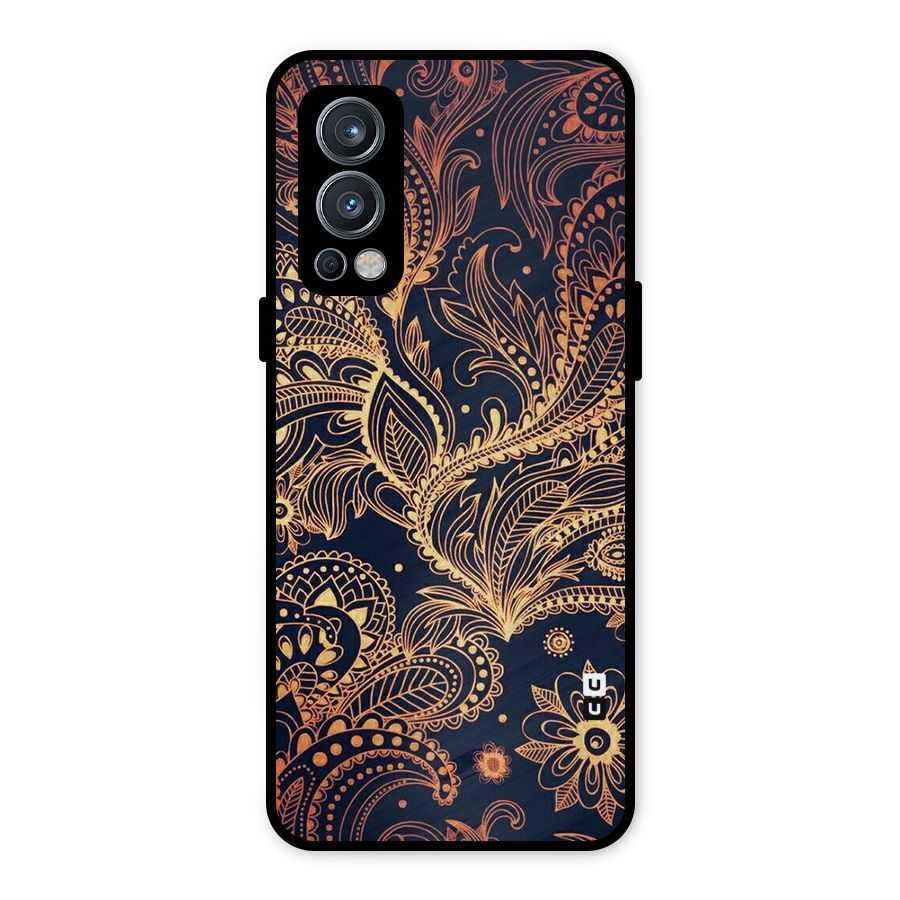 Classy Golden Leafy Design Metal Back Case for OnePlus Nord 2 5G