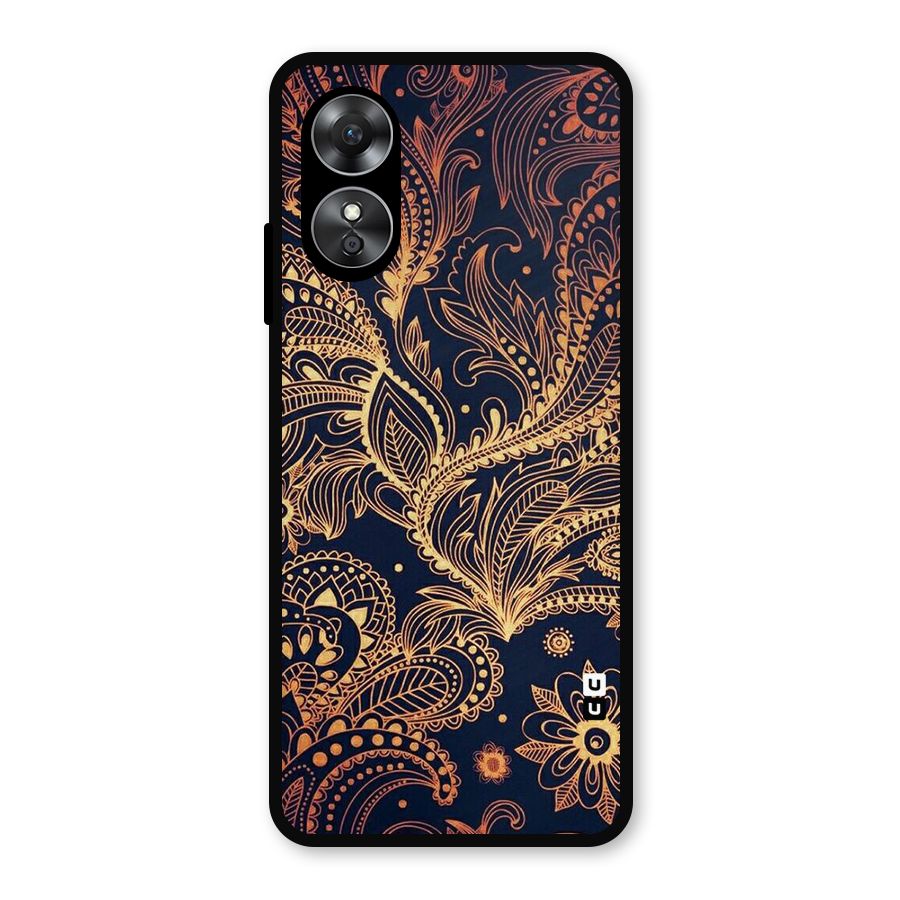 Classy Golden Leafy Design Metal Back Case for Oppo A17