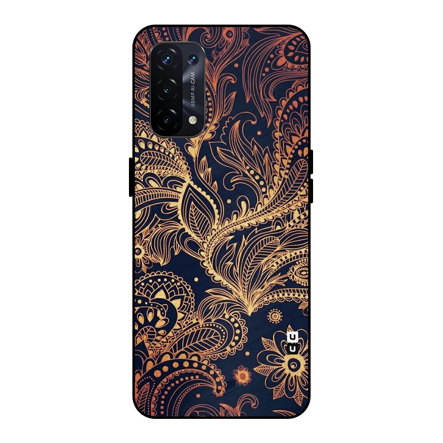 Classy Golden Leafy Design Metal Back Case for Oppo A74 5G
