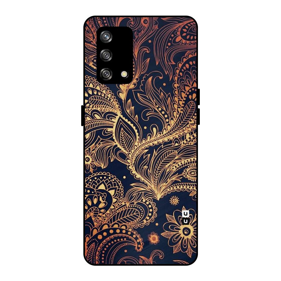Classy Golden Leafy Design Metal Back Case for Oppo F19s