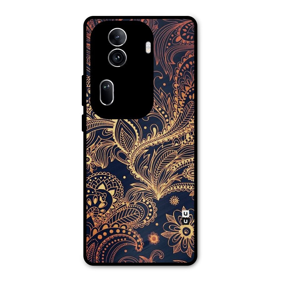 Classy Golden Leafy Design Metal Back Case for Oppo Reno11 Pro 5G