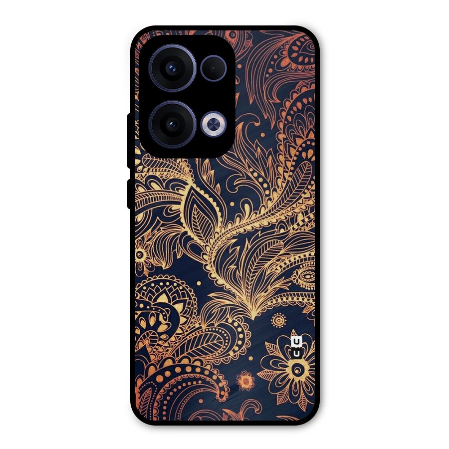 Classy Golden Leafy Design Metal Back Case for Oppo Reno13