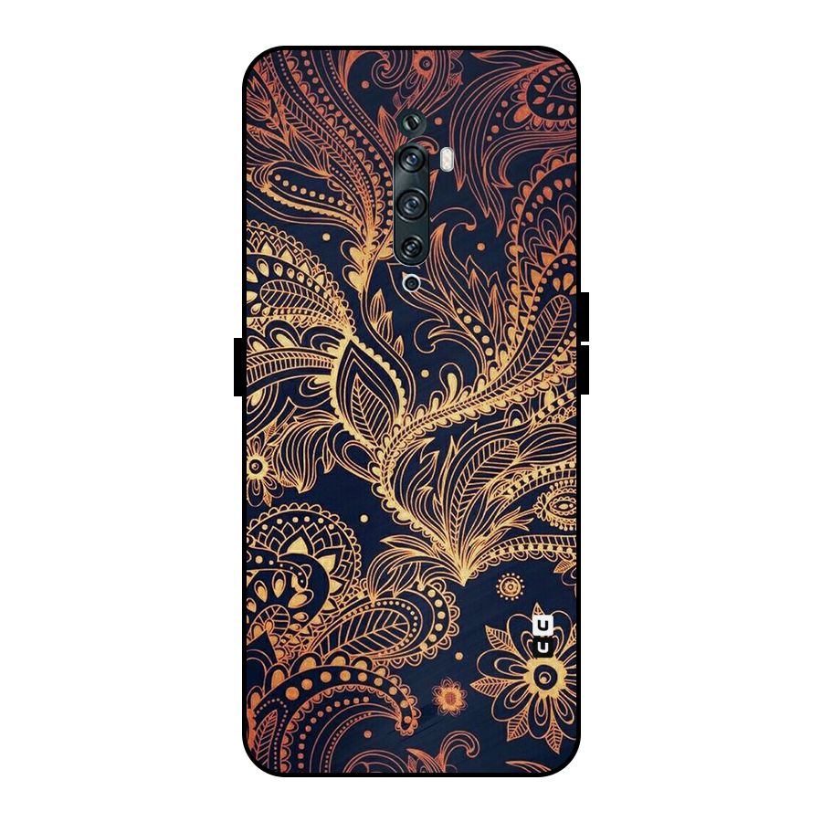 Classy Golden Leafy Design Metal Back Case for Oppo Reno2 F