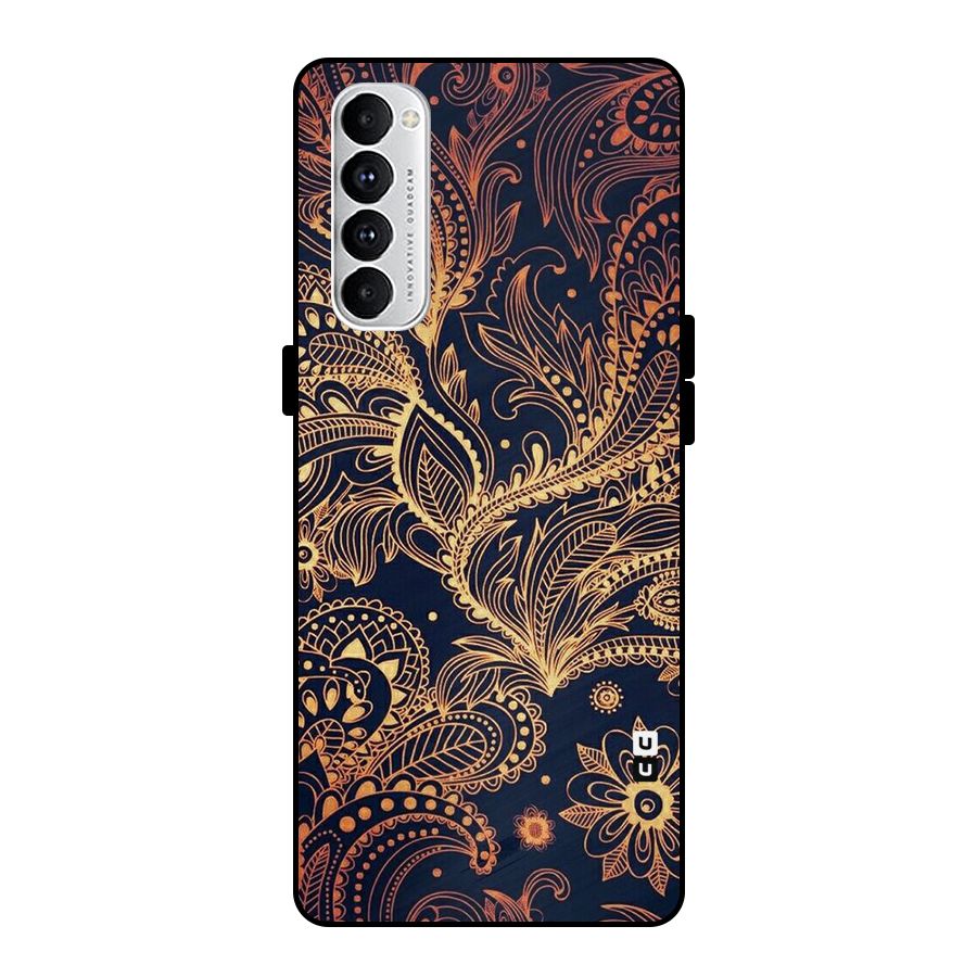 Classy Golden Leafy Design Metal Back Case for Oppo Reno4 Pro