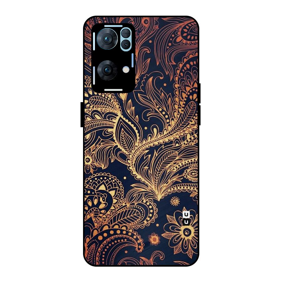 Classy Golden Leafy Design Metal Back Case for Oppo Reno7 Pro 5G