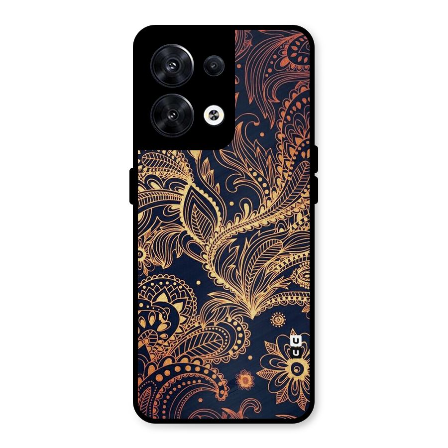 Classy Golden Leafy Design Metal Back Case for Oppo Reno8 5G
