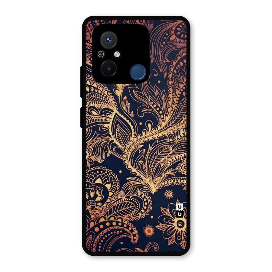 Classy Golden Leafy Design Metal Back Case for Poco C55
