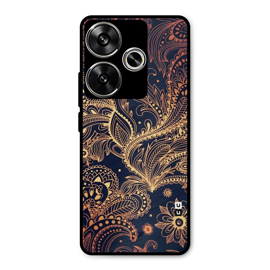 Classy Golden Leafy Design Metal Back Case for Poco F6