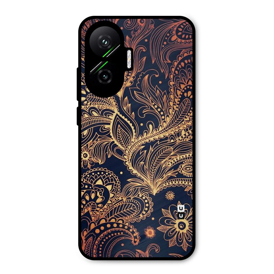 Classy Golden Leafy Design Metal Back Case for Poco F7