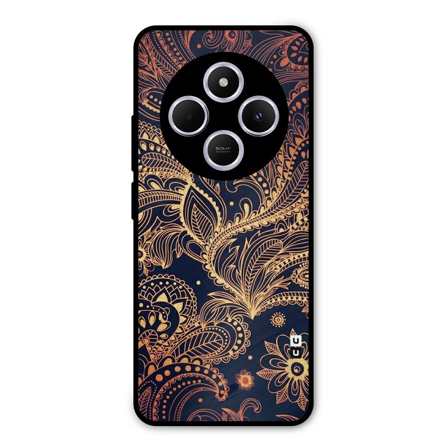 Classy Golden Leafy Design Metal Back Case for Poco M7