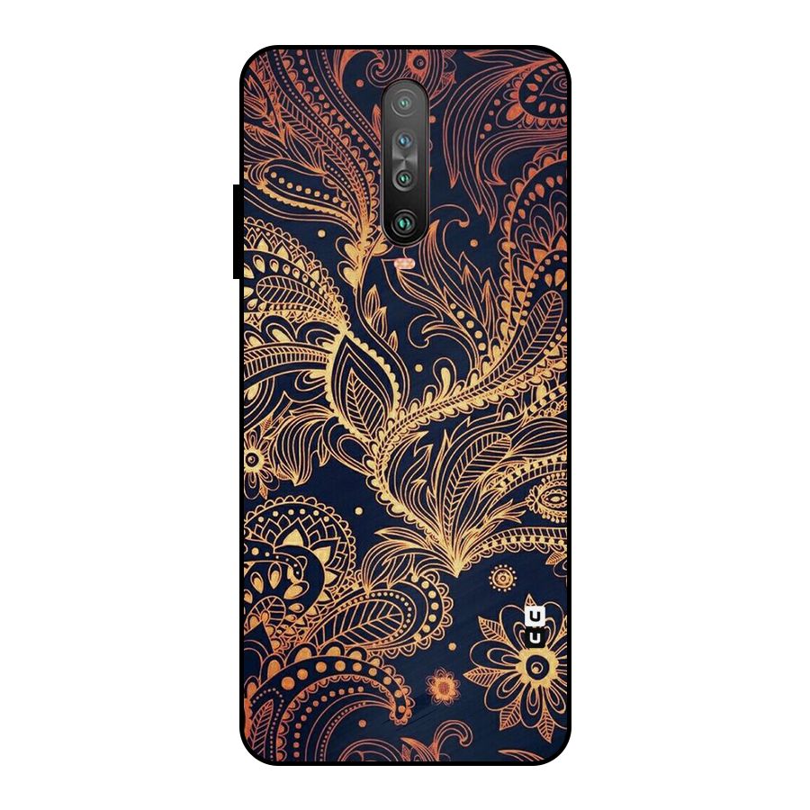 Classy Golden Leafy Design Metal Back Case for Poco X2