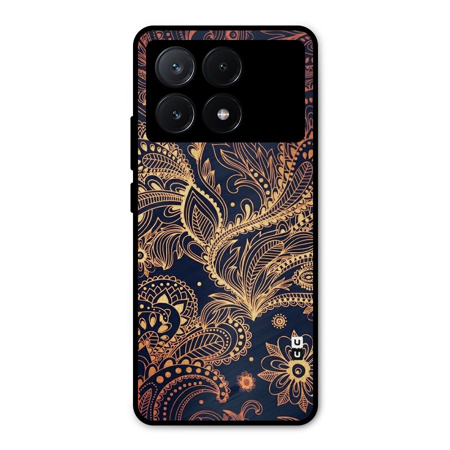 Classy Golden Leafy Design Metal Back Case for Poco X6 Pro