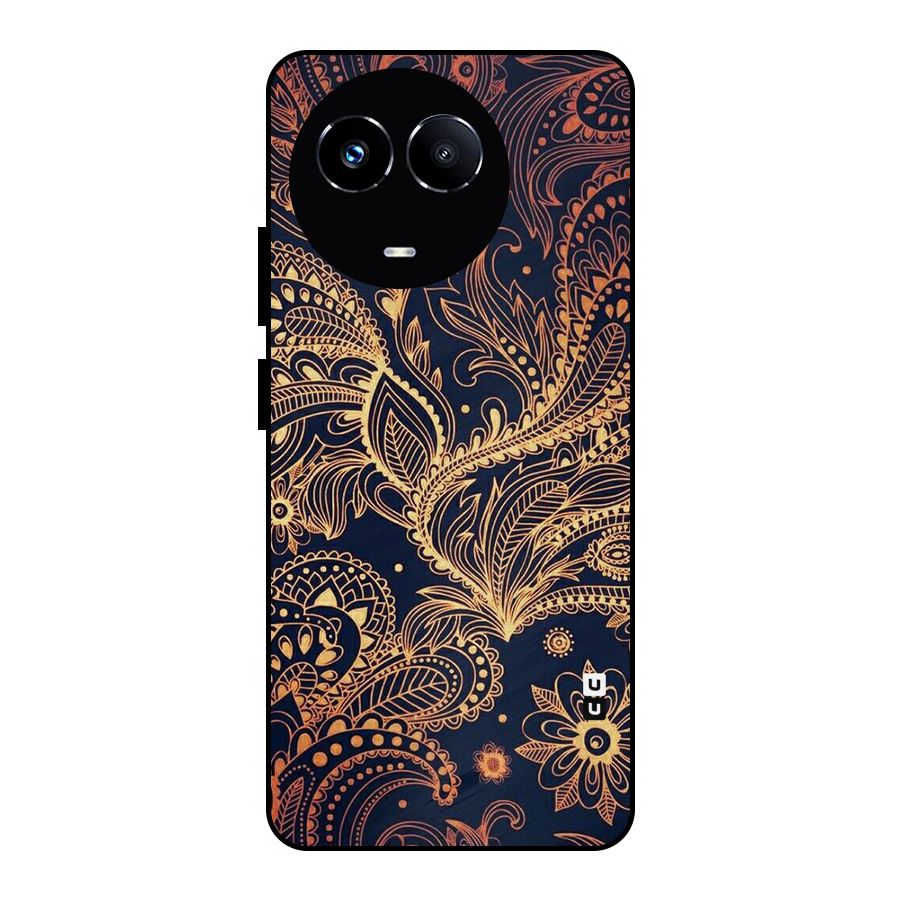 Classy Golden Leafy Design Metal Back Case for Realme 11 5G