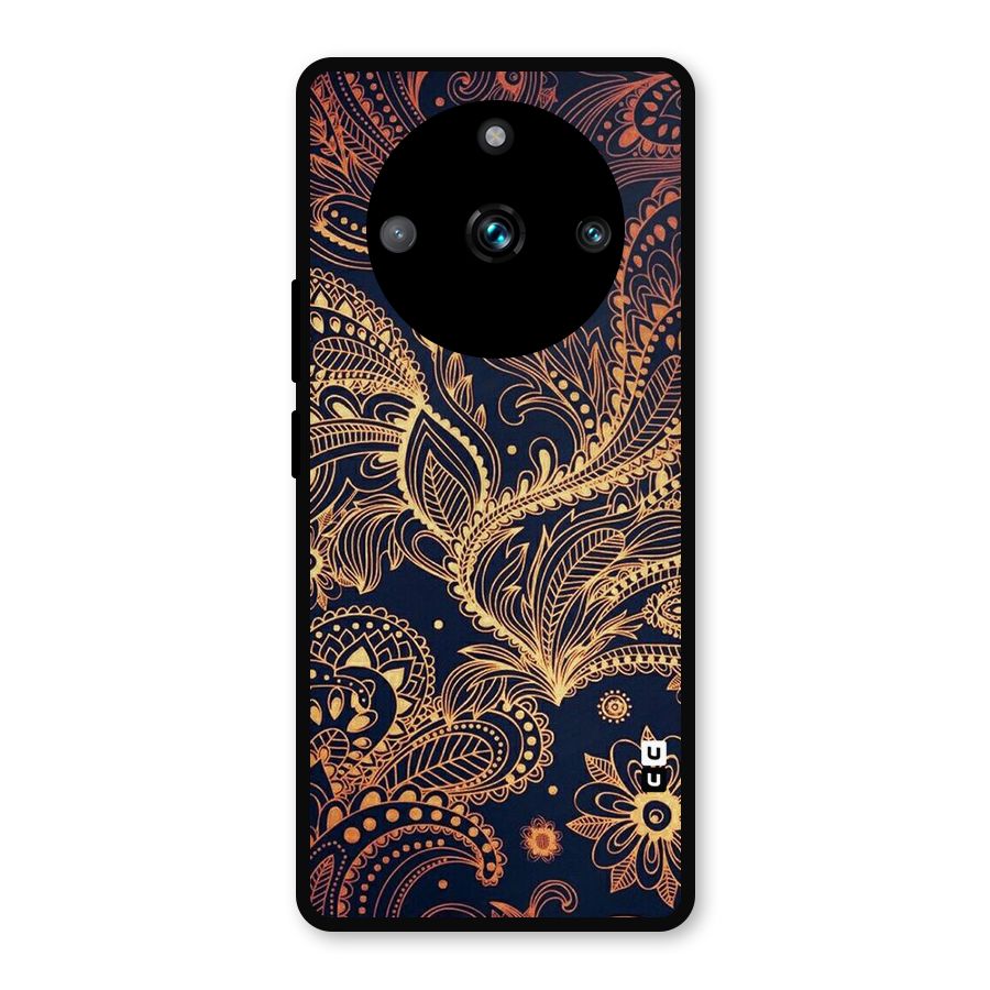 Classy Golden Leafy Design Metal Back Case for Realme 11 Pro Plus