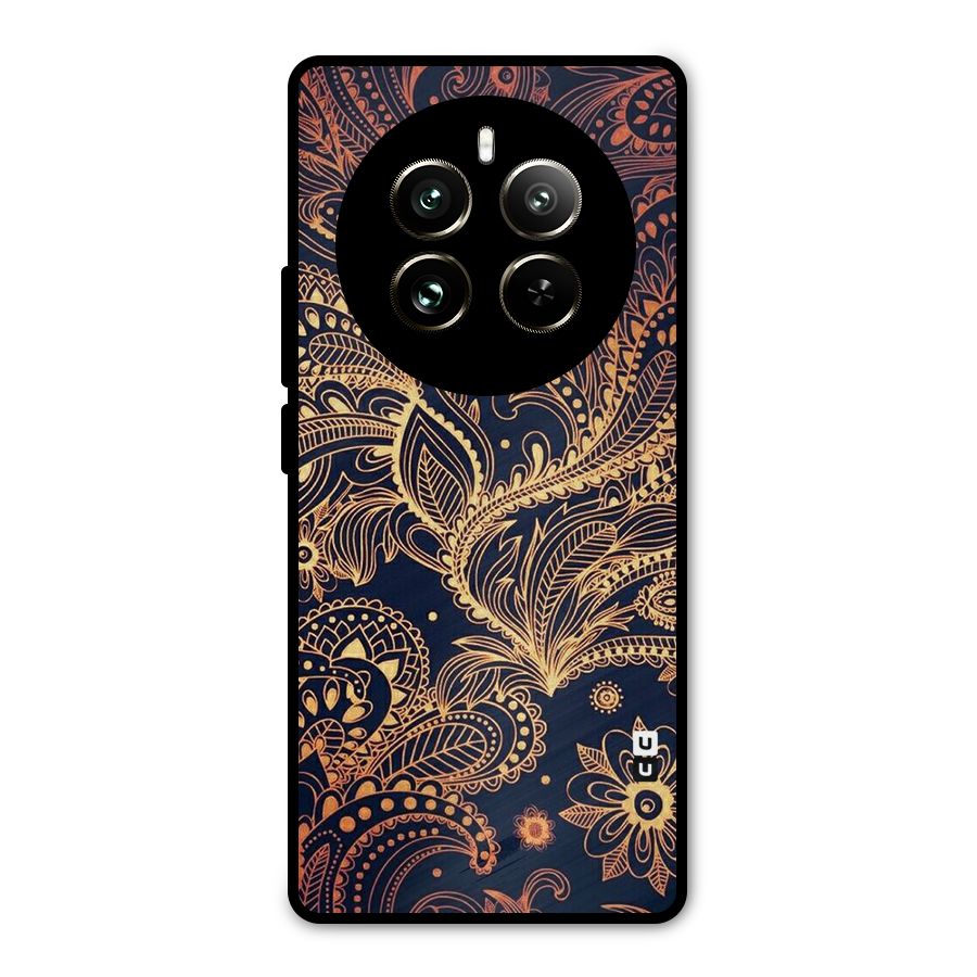 Classy Golden Leafy Design Metal Back Case for Realme 12 Pro