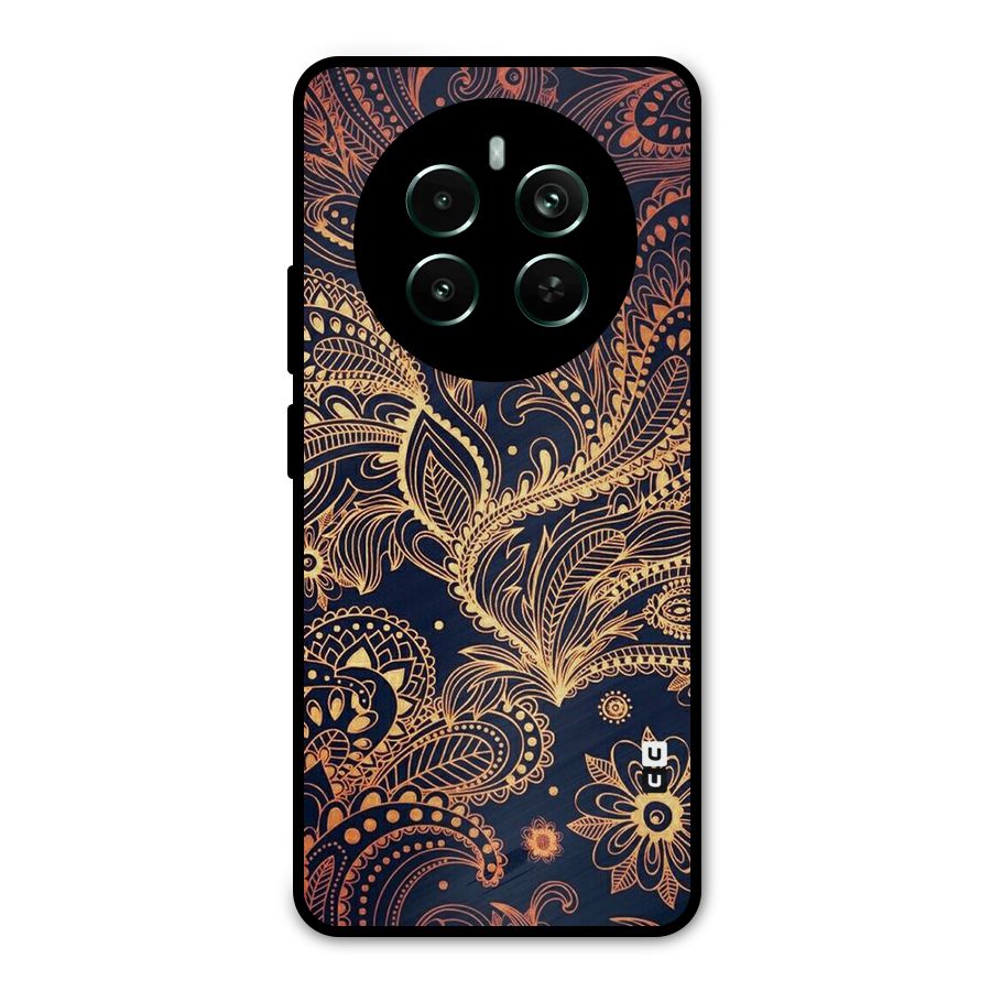 Classy Golden Leafy Design Metal Back Case for Realme 12 Pro Plus