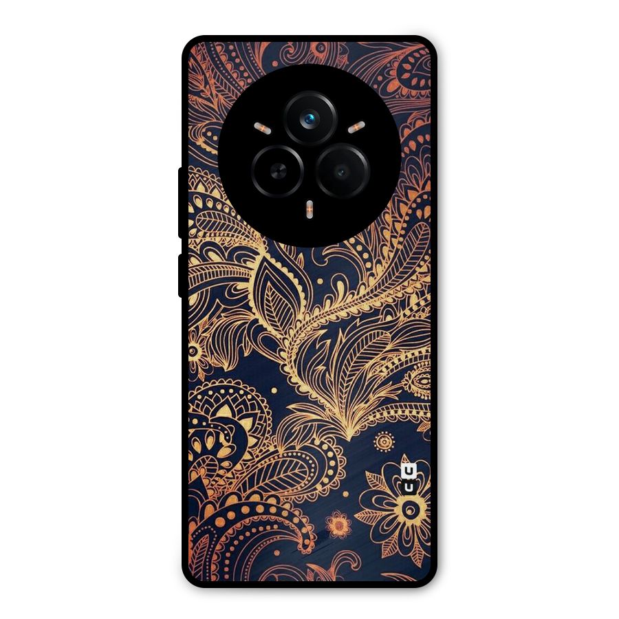 Classy Golden Leafy Design Metal Back Case for Realme 14 Pro