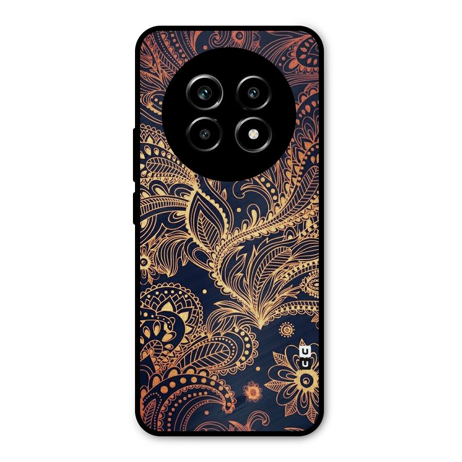 Classy Golden Leafy Design Metal Back Case for Realme 14 Pro Lite