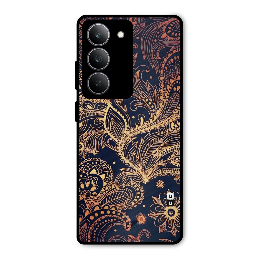 Classy Golden Leafy Design Metal Back Case for Realme 14x