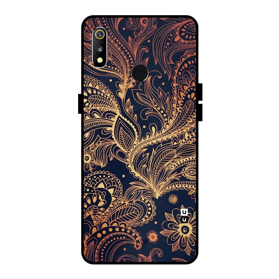 Classy Golden Leafy Design Metal Back Case for Realme 3i