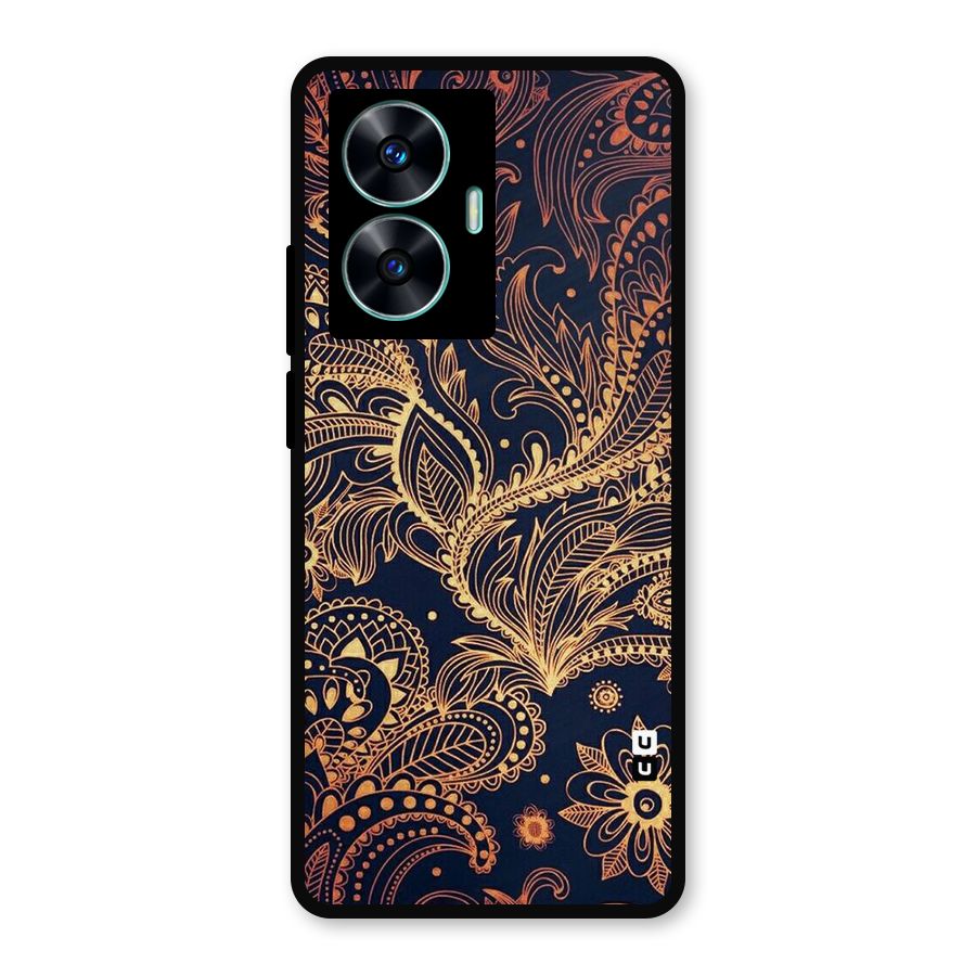 Classy Golden Leafy Design Metal Back Case for Realme C55