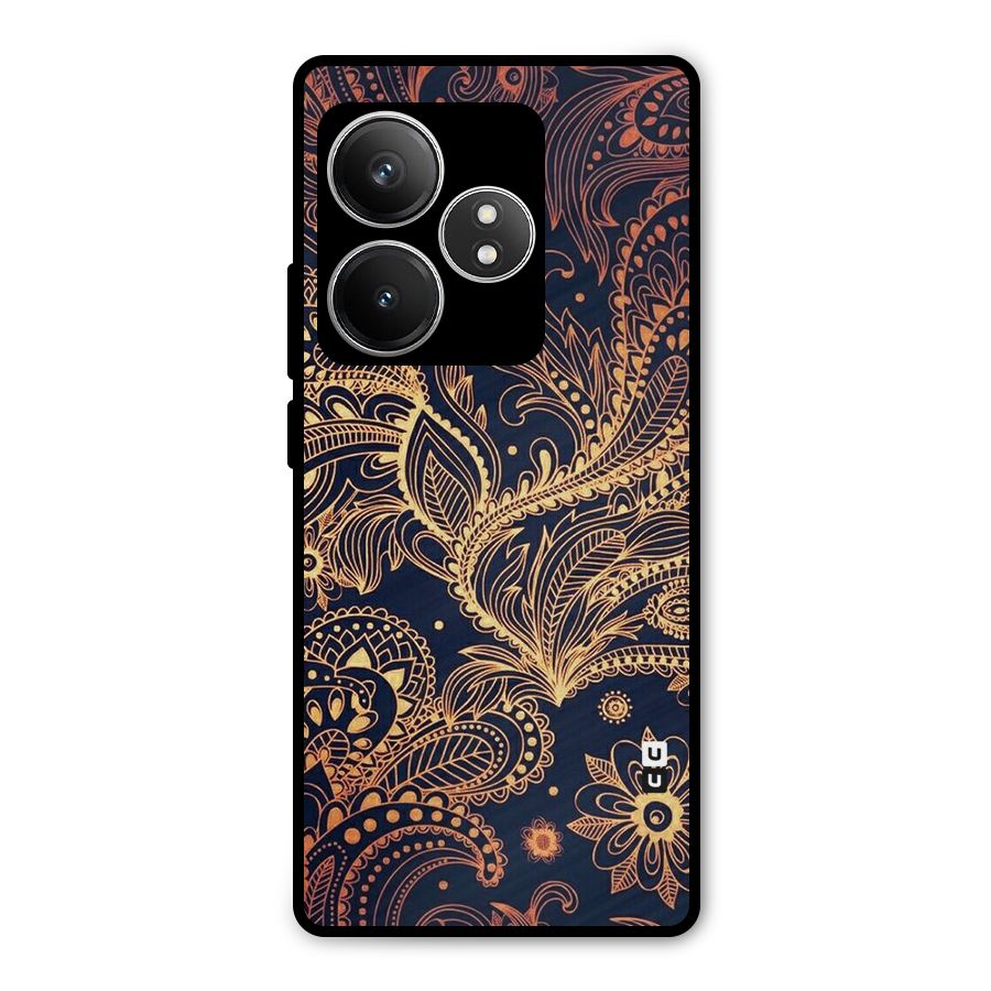Classy Golden Leafy Design Metal Back Case for Realme GT 6T