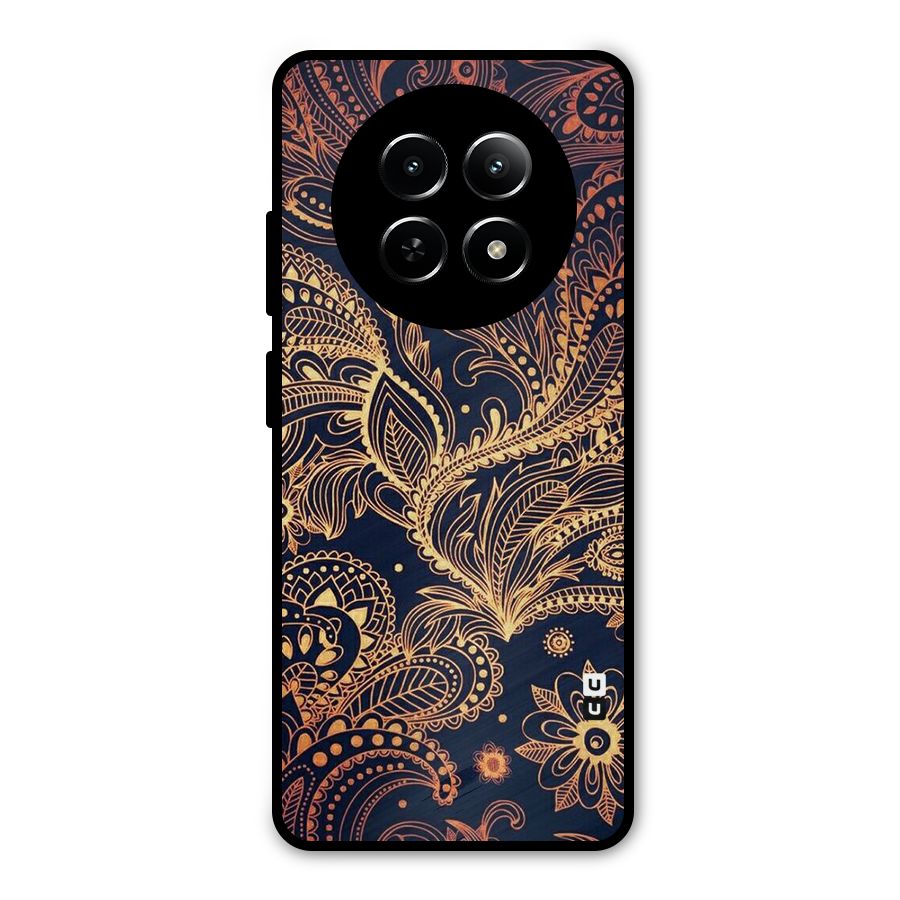 Classy Golden Leafy Design Metal Back Case for Realme Narzo N65