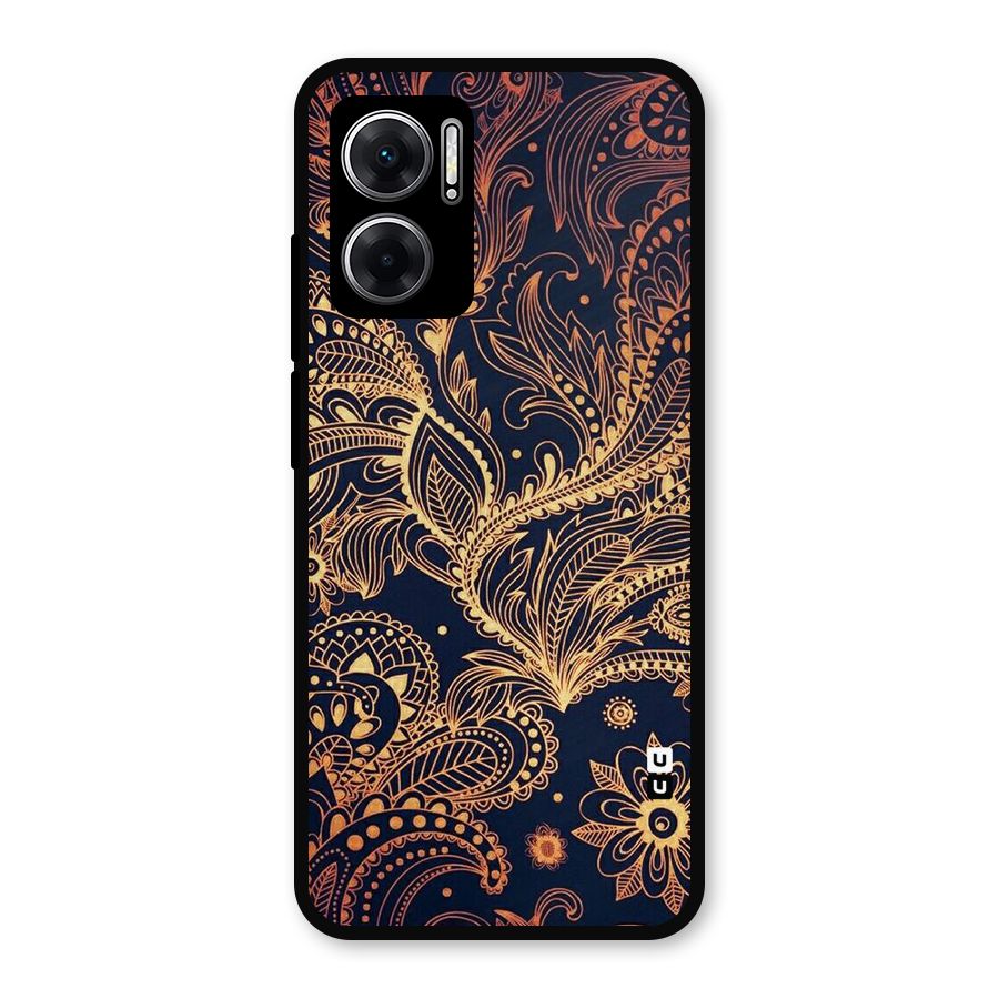 Classy Golden Leafy Design Metal Back Case for Redmi 11 Prime 5G