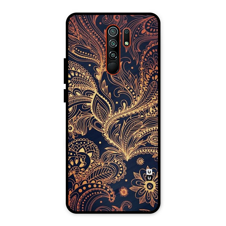 Classy Golden Leafy Design Metal Back Case for Redmi 9 Prime