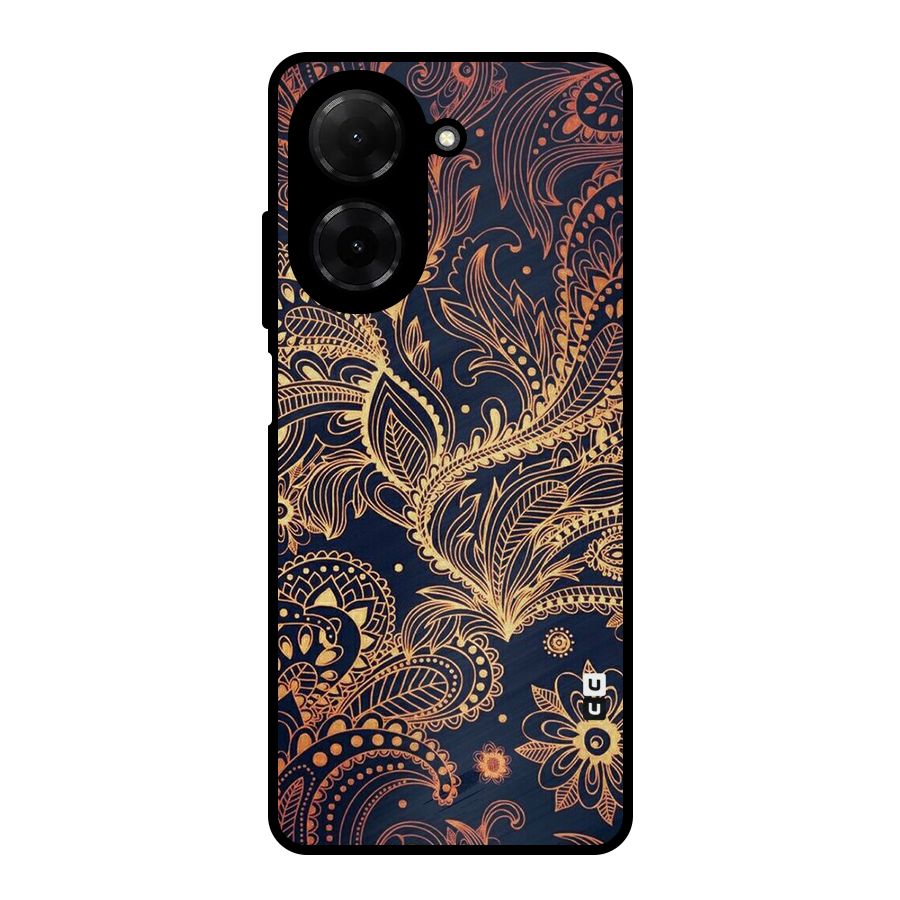 Classy Golden Leafy Design Metal Back Case for Redmi A5 4G