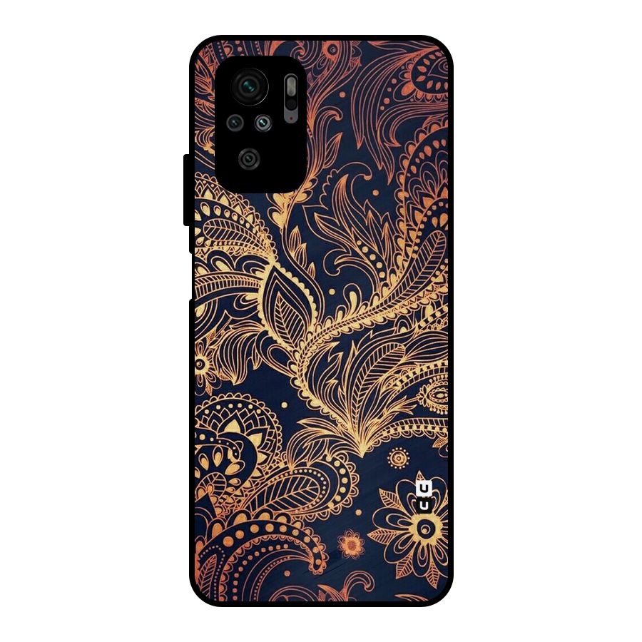 Classy Golden Leafy Design Metal Back Case for Redmi Note 10