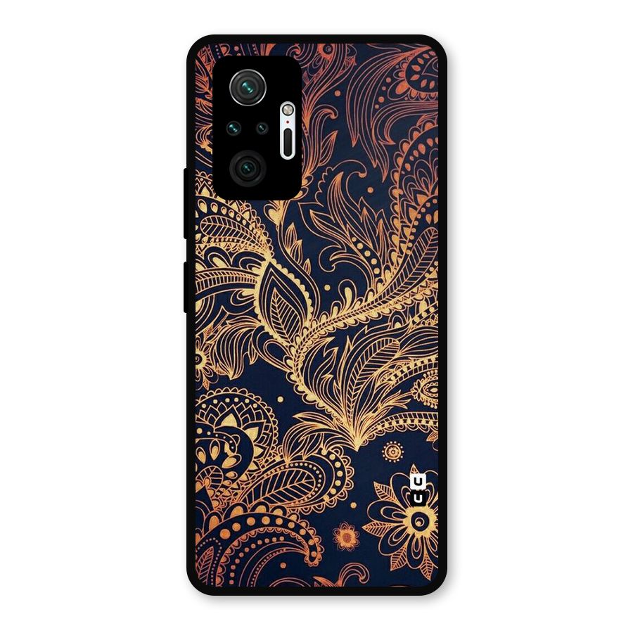 Classy Golden Leafy Design Metal Back Case for Redmi Note 10 Pro