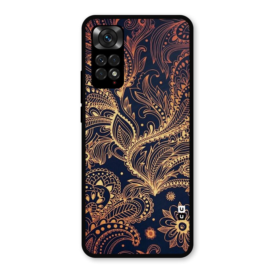 Classy Golden Leafy Design Metal Back Case for Redmi Note 11