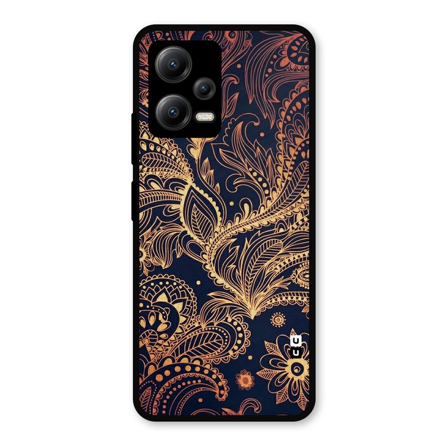 Classy Golden Leafy Design Metal Back Case for Redmi Note 12 5G