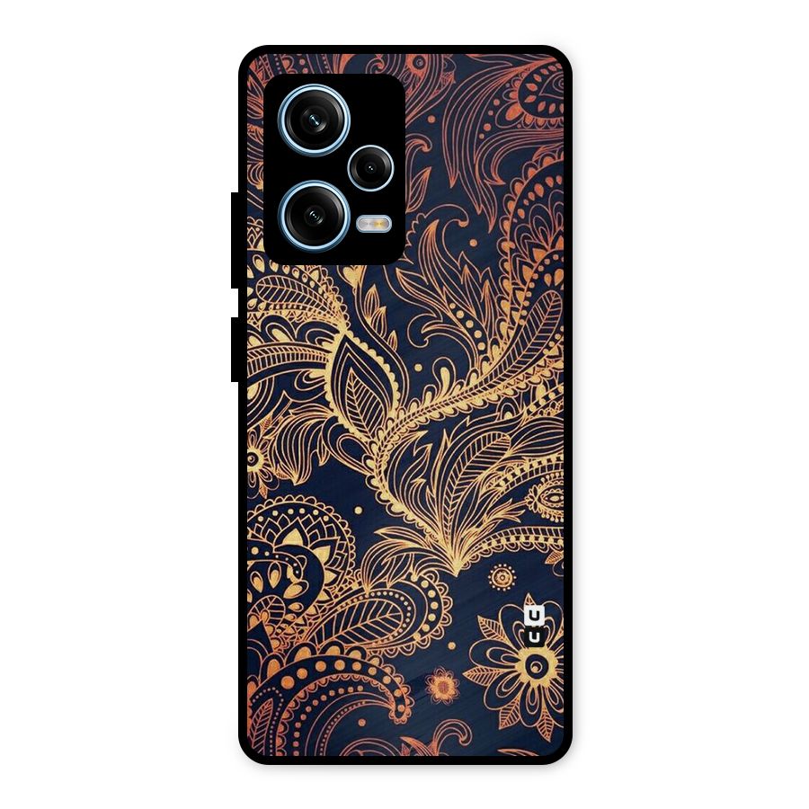 Classy Golden Leafy Design Metal Back Case for Redmi Note 12 Pro