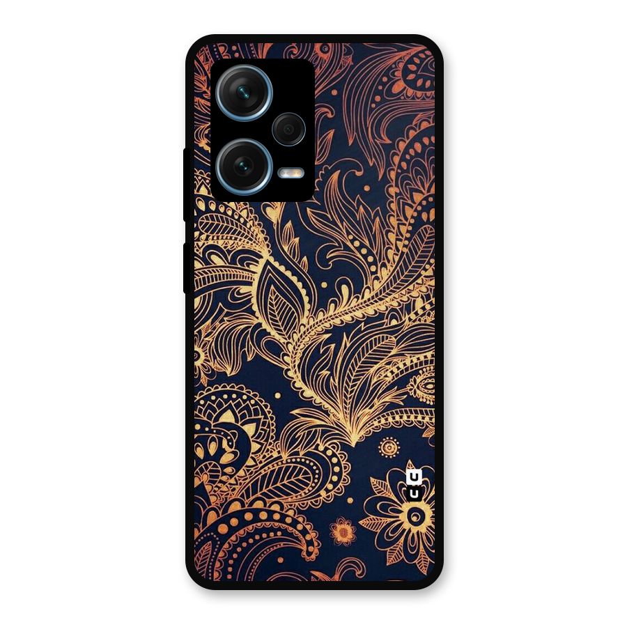 Classy Golden Leafy Design Metal Back Case for Redmi Note 12 Pro Plus 5G
